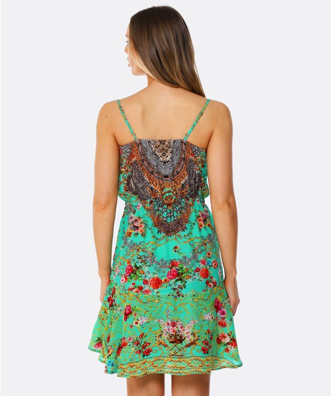 Inoa Chartreuse Silk Flirt Mini Dress