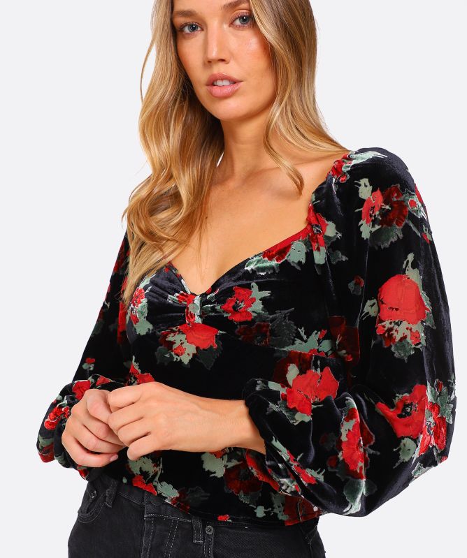 RIXO Bridgette Poppy Velvet Top