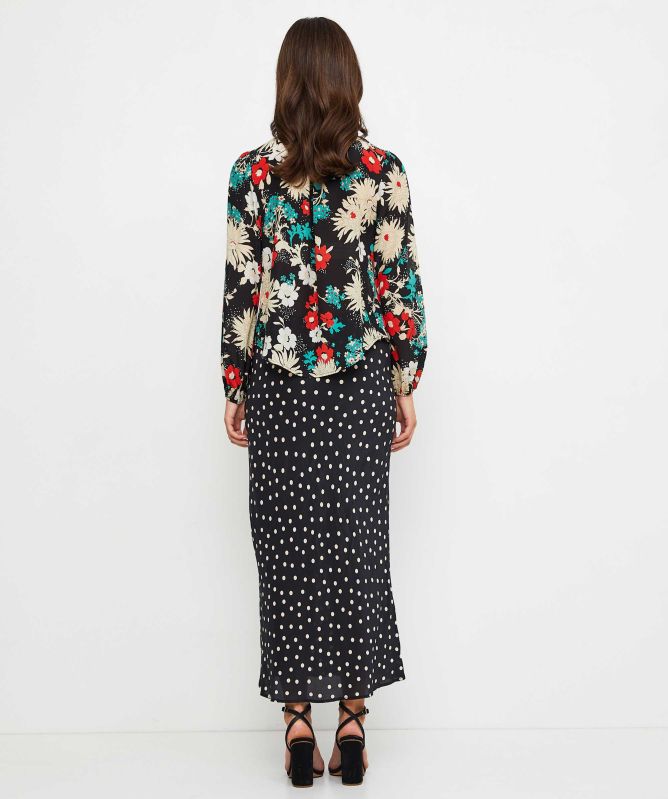 Rixo Ardith Silk Polka Dot Midi Skirt