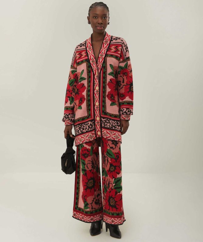 FARM Rio Flower Tapestry Knit Cardigan