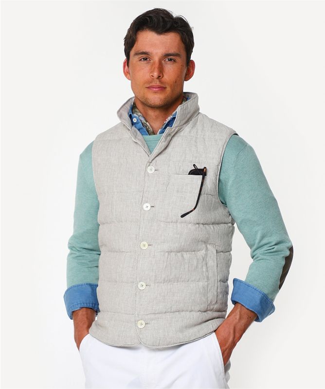 Stenstroms Linen Down Quilted Striped Gilet