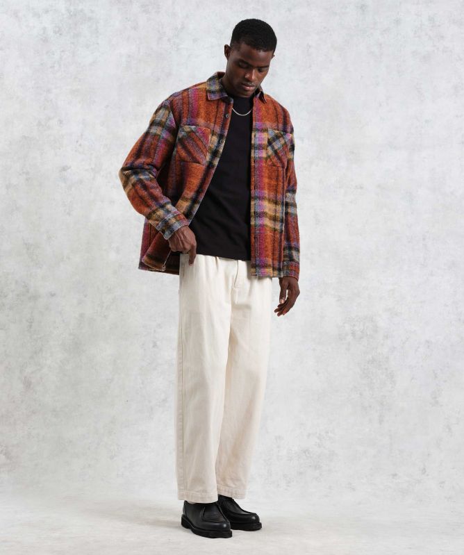 Wax London Wool Check Whiting Overshirt