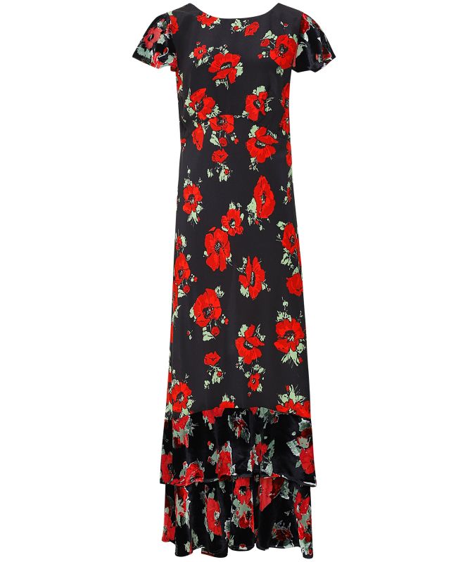 RIXO Silk Velvet Liberty Poppy Midi Dress
