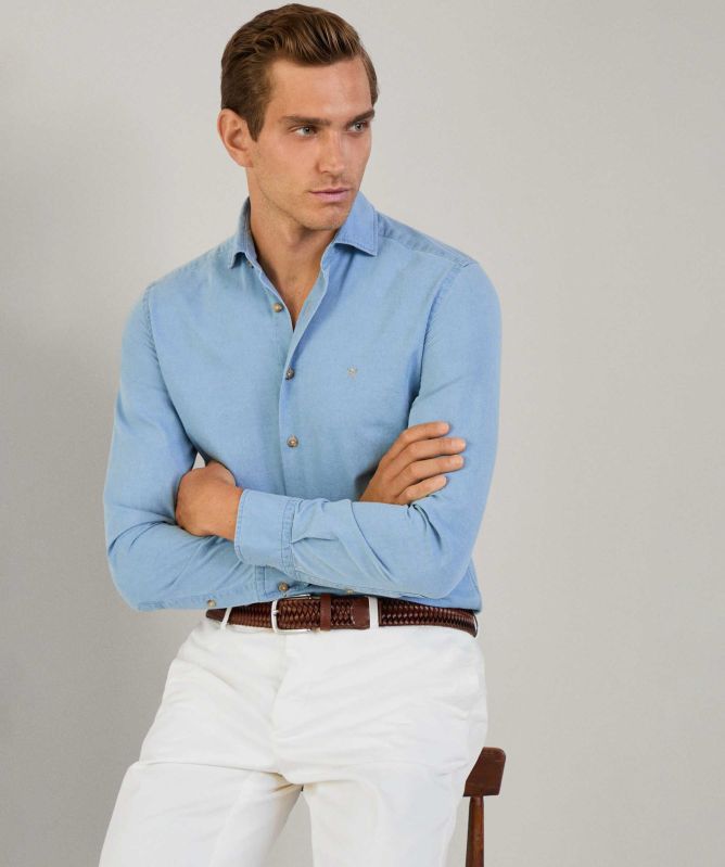 Hackett Tailored Light Wash Denim Shirt