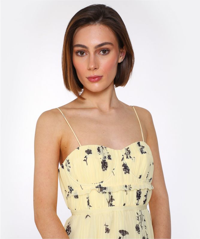 SELF PORTRAIT フロラル エンヘリッシュト クレフ フレイスツ Self-Portrait Yellow Strap Floral Chiffon Midi Dress | Jules B