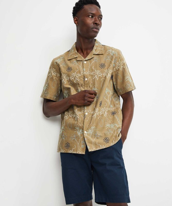 Wax London Embroidered Palm Tree Didcot Shirt