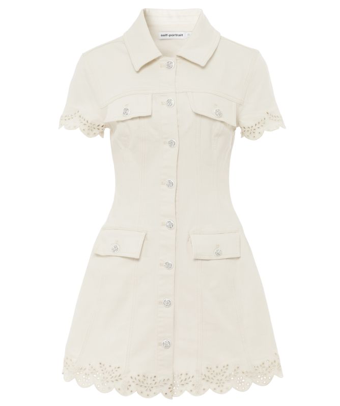 Self-Portrait Broderie Denim Mini Dress