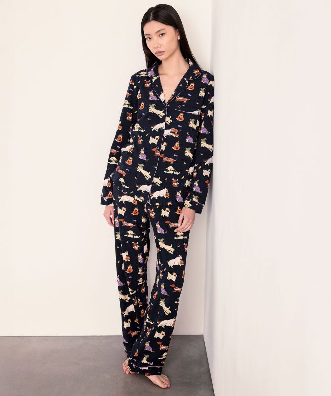 Chelsea Peers Halloween Dogs Print Long Pajamas