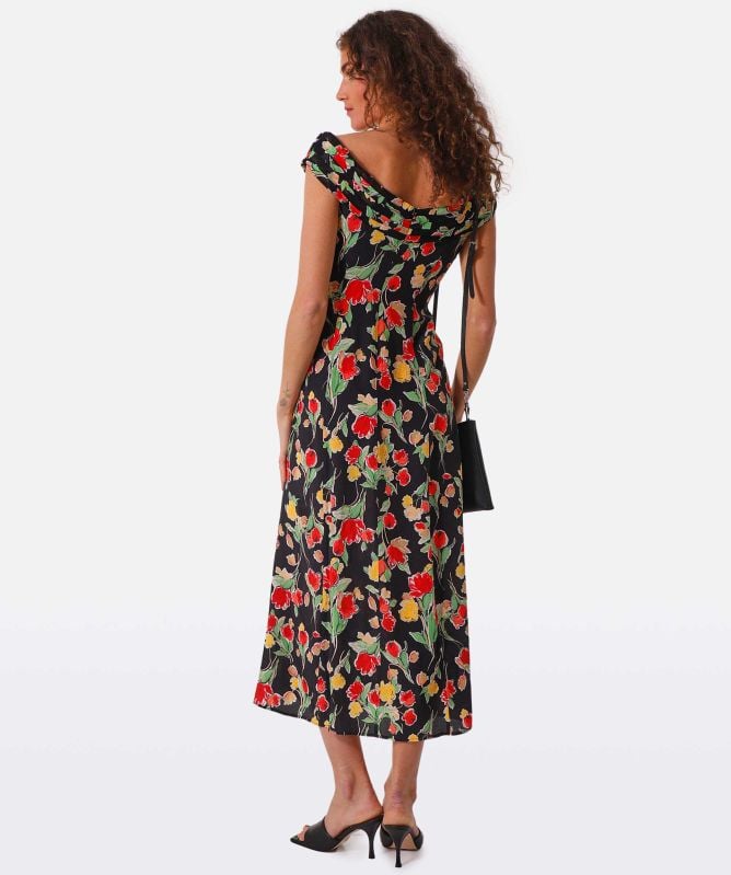 RIXO Freya Silk Bardot Midi Dress