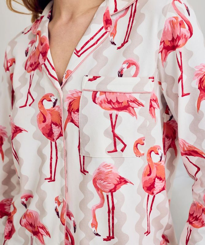 Chelsea Peers Flamingo Stripe Print Long Pajamas