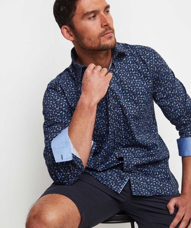 Guide London Slim Fit Sateen Bird Shirt