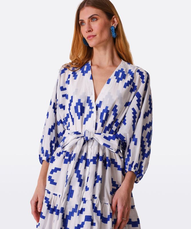 Greek Archaic Kori Linen Zig Zag Mini Dress