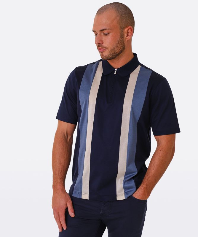 Gran Sasso Striped Zip Polo Shirt