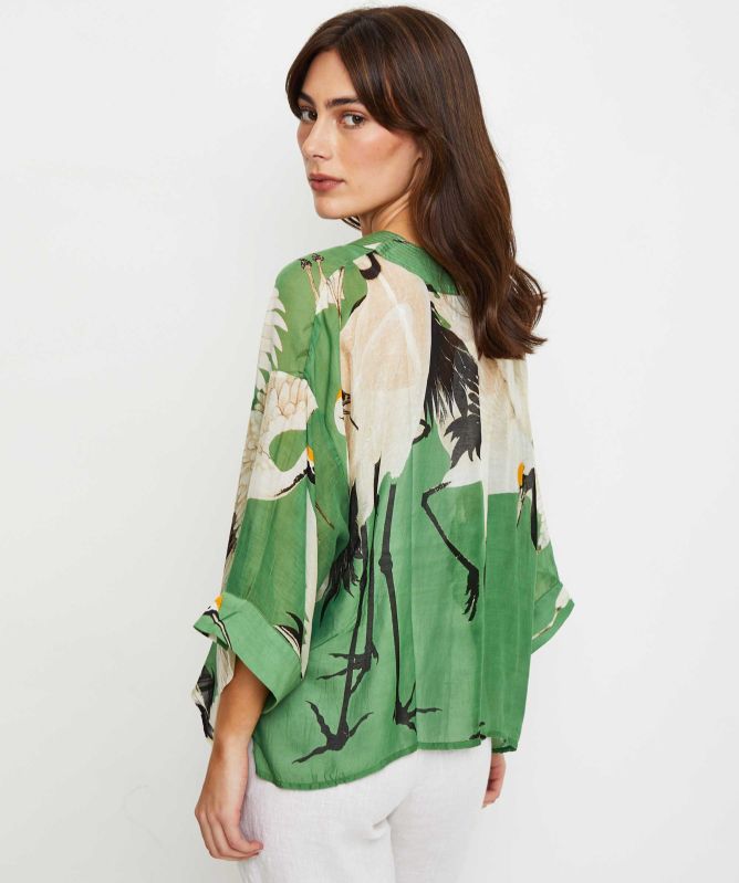 One Hundred Stars Stork Pea Green Kimono