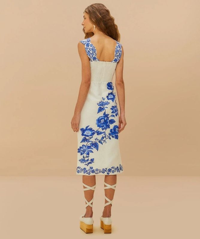FARM Rio Floral Cascade Wavy Midi Dress