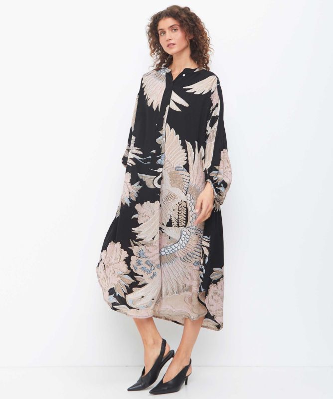 One Hundred Stars Crane Black Crepe Darcy Dress