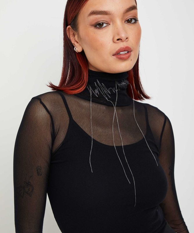 NU London Stitch Neck Mesh Top