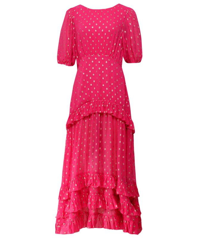 RIXO Shireen Gold Spot Midi Dress