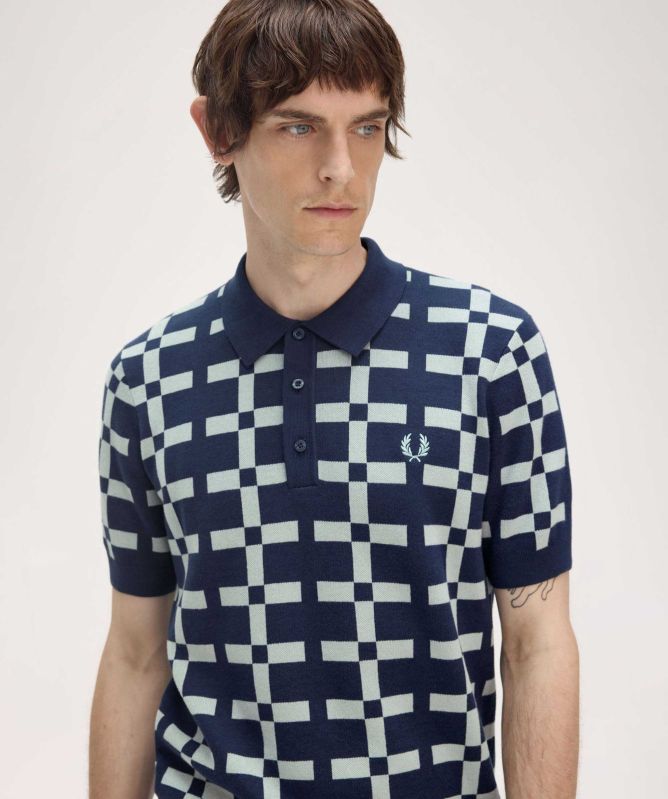 Fred Perry Geometric Jacquard Knit Polo Shirt