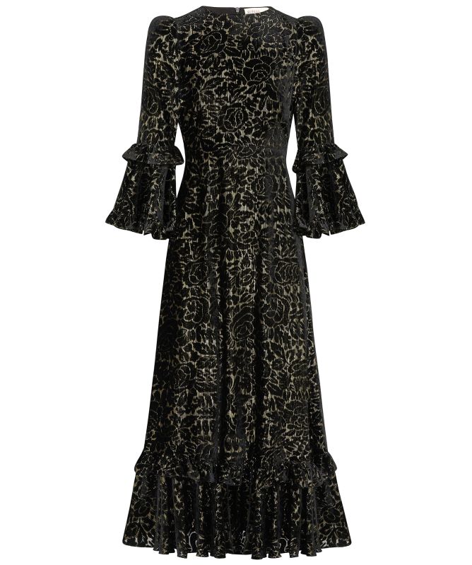 Queens of Archive Chiara Velvet Burnout Floral Maxi Dress