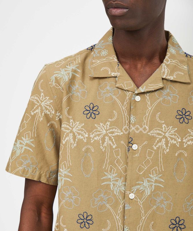 Wax London Embroidered Palm Tree Didcot Shirt