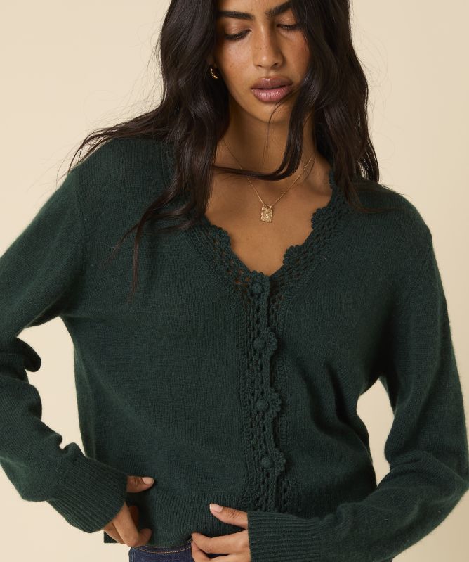Nobody's Child Wool Blend Crochet Trim Elodie Cardigan