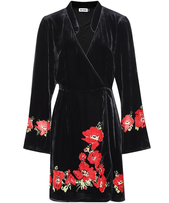 RIXO Iris Velvet Mini Wrap Dress