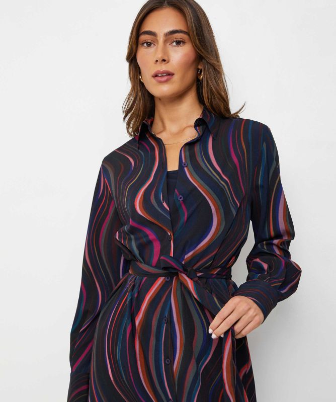 Paul Smith Satin Midnight Swirl Belted Dress