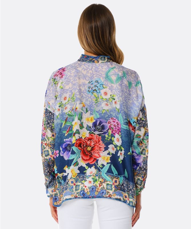 Johnny Was Elton Silk Button Down Blouse