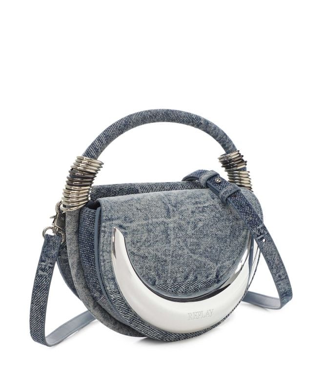 Replay Crescent Denim Top Handle Bag