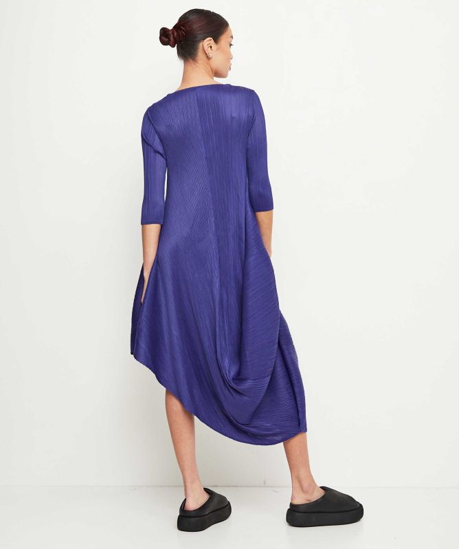Thanny Asymmetric Plissé Midi Dress