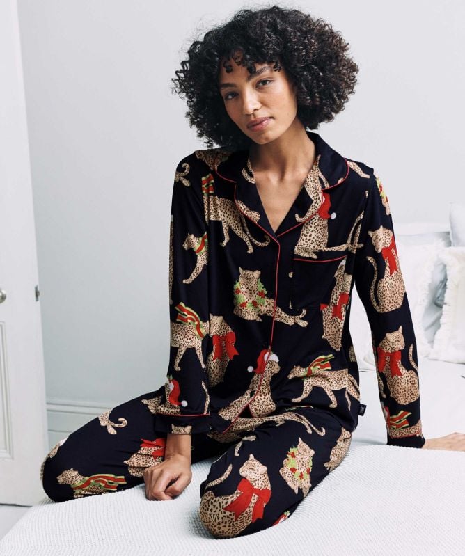 Chelsea Peers Christmas Leopard Print Long Pyjamas