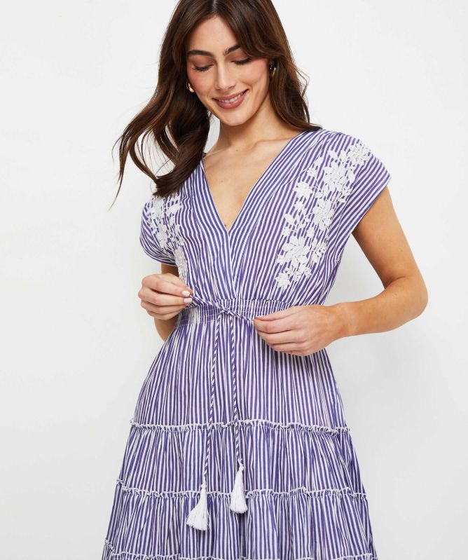 Handprint Dream Apparel Embroidered Striped Trixie Dress