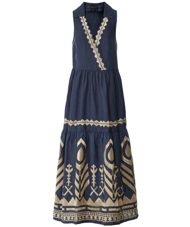 Greek Archaic Kori Feather Sleeveless Midi Dress
