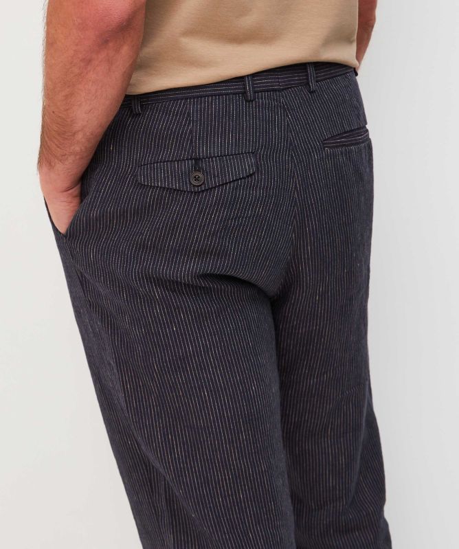 Burrows and Hare Tapered Irish Linen Striped Trousers
