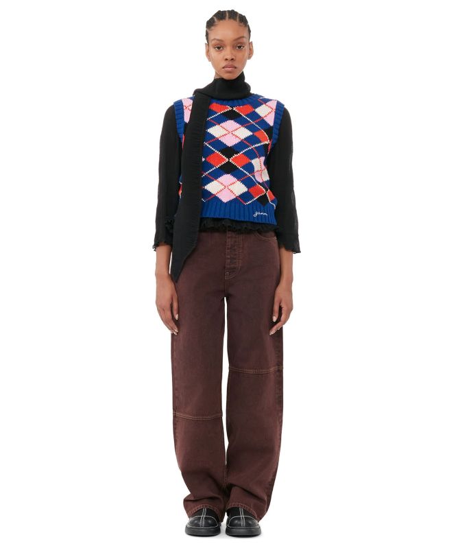 GANNI Organic Cotton Argyle Vest