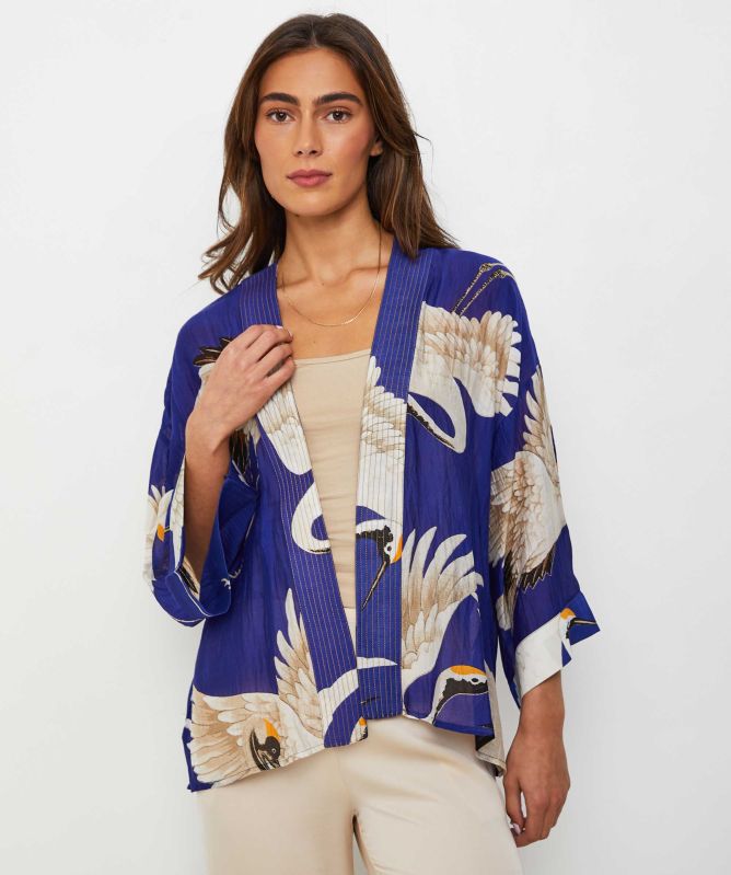 One Hundred Stars Stork Royal Blue Kimono