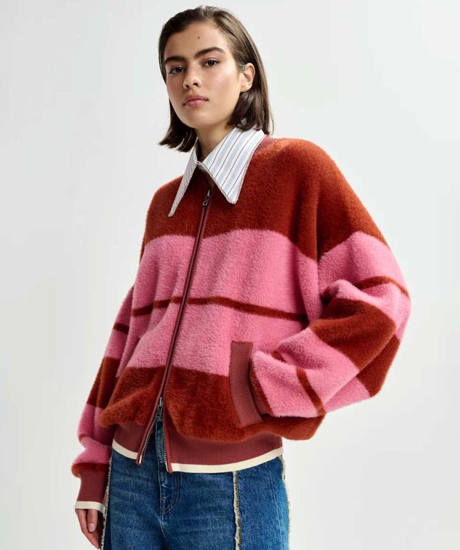Essentiel Antwerp Jicama Striped Knitted Bomber Jacket