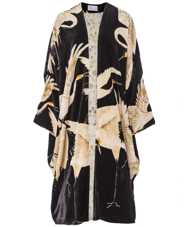One Hundred Stars Stork Black Velvet Grande Kimono