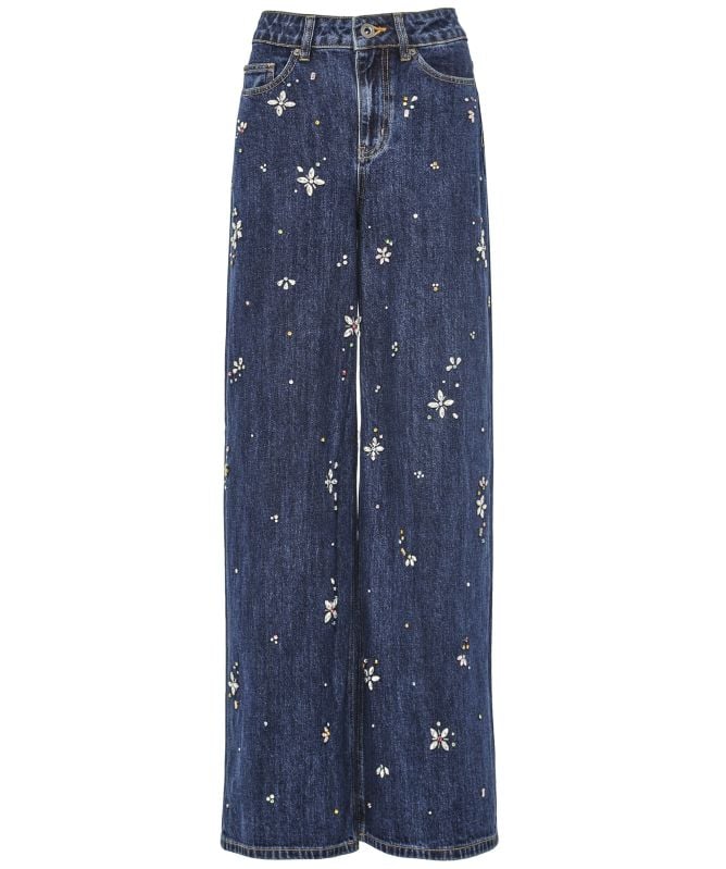 Self-Portrait Blue Embellished Wide Leg Jeans