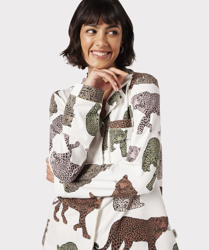 Chelsea Peers Cotton Leopard Print Long Pajamas