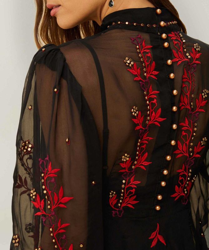 FARM Rio Organza Long Sleeve Midi Dress