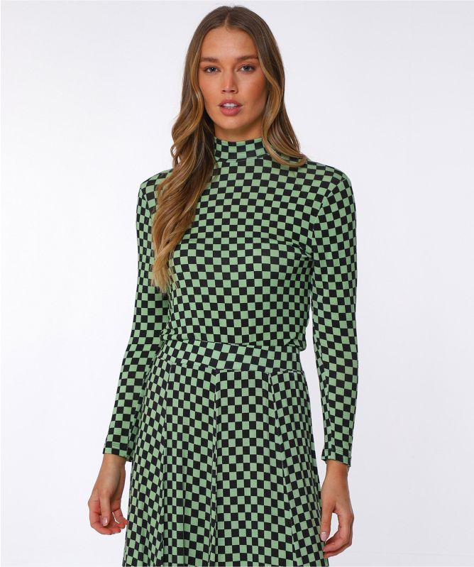 RIXO Green Long Sleeve Checkerboard Tully Top | Jules B