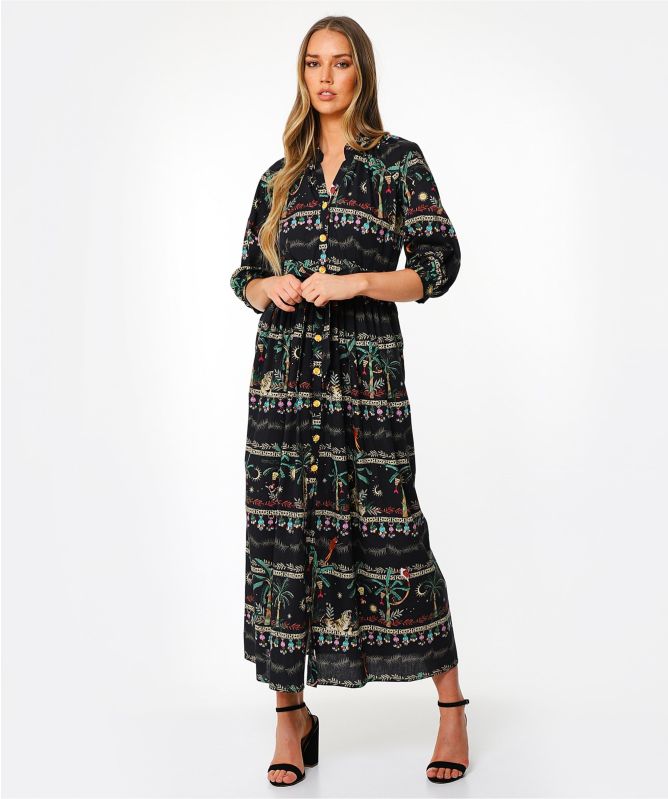 Hayley Menzies Midnight Safari Organic Cotton Midi Shirt Dress