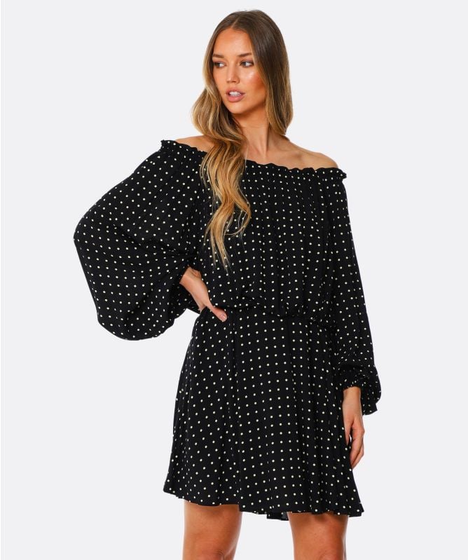ROTATE Black Carly Off-Shoulder Mini Dress | Jules B