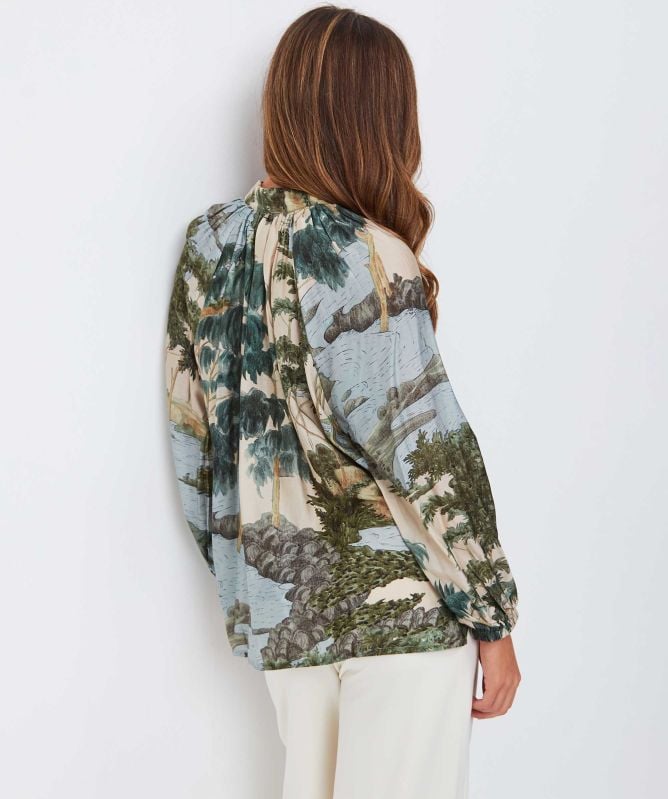 One Hundred Stars Rivers and Trees Pussy Bow Blouse