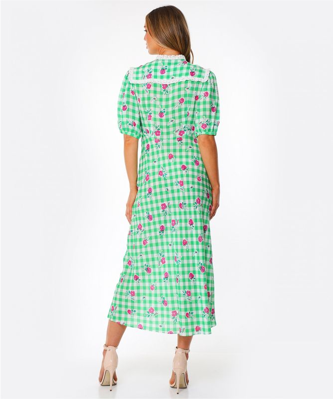 RIXO Gwen Gingham Rose Midi Dress