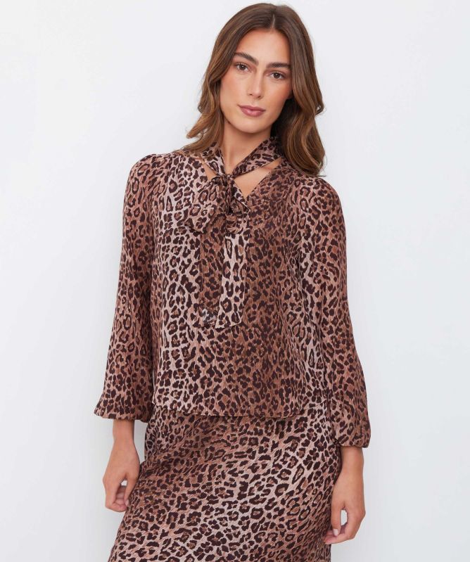 RIXO Moss Leopard Silk Blouse