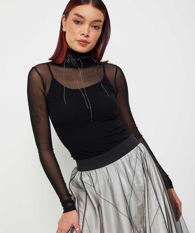 NU London Stitch Neck Mesh Top