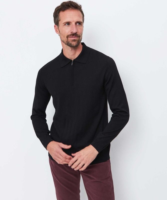Thomas Maine Merino Long Sleeve Zip Polo